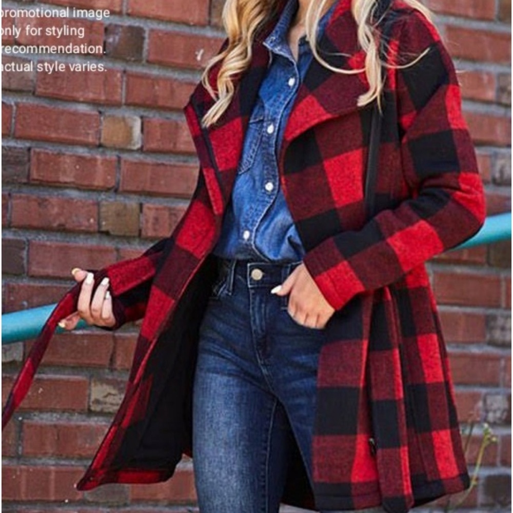 Westport Plaid Long Jacket - Dress Barn Size S
